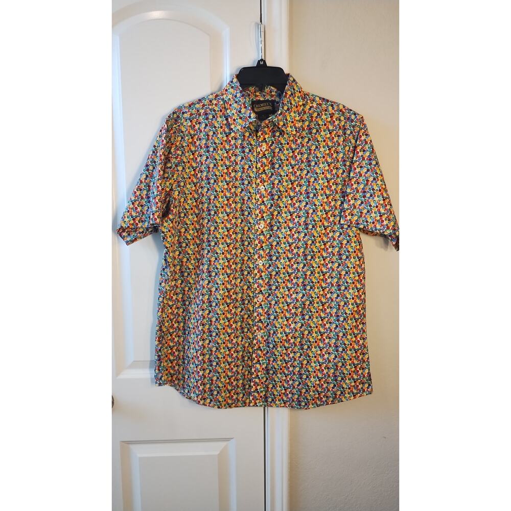 Cremieux Premium Denim Shirt XL Yellow Maroon Printed Stretch  Button-Up Sz L